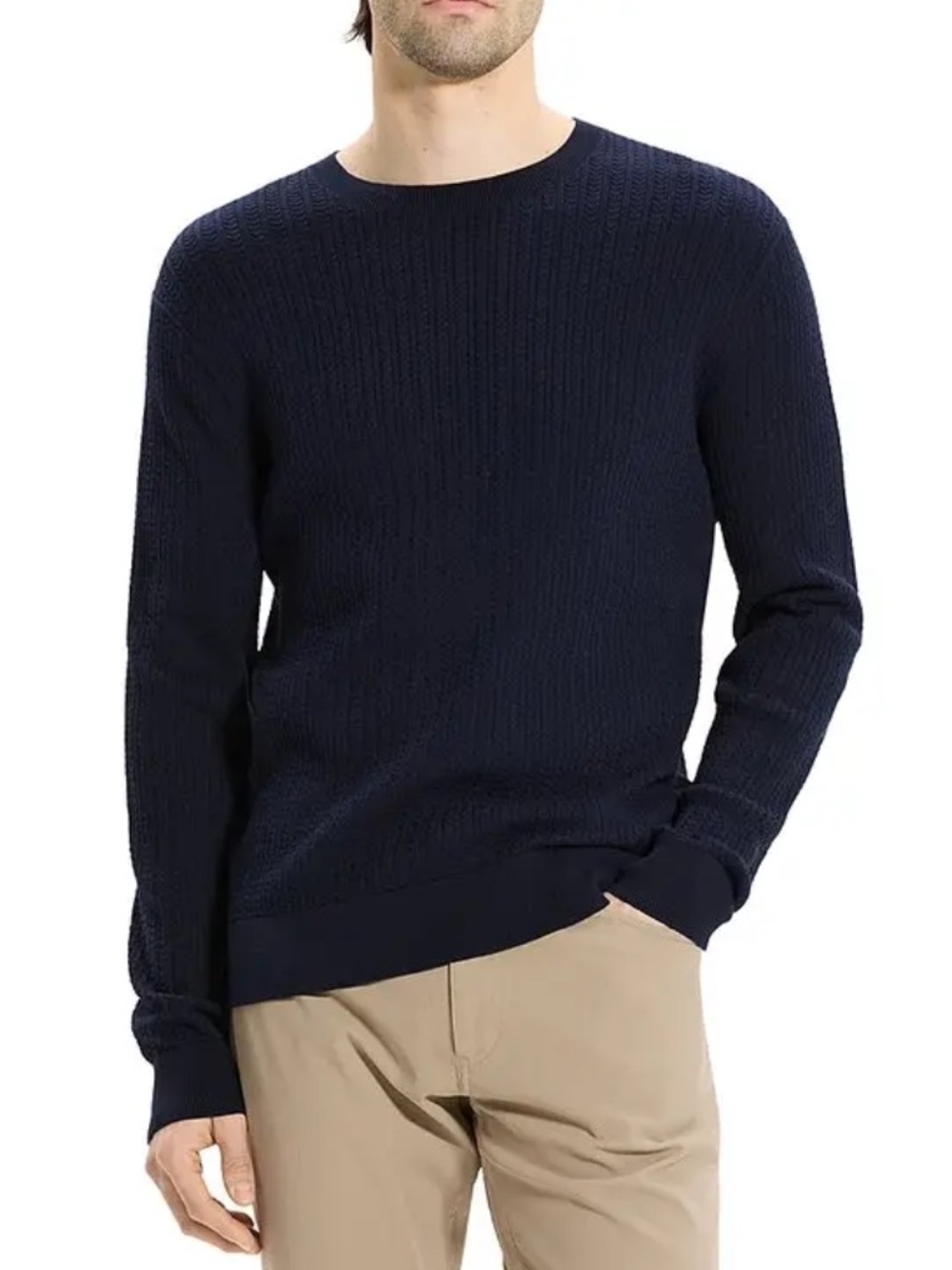 Theory Men's Cotton Cable Knit Crewneck Sweater in Baltic Blue Small